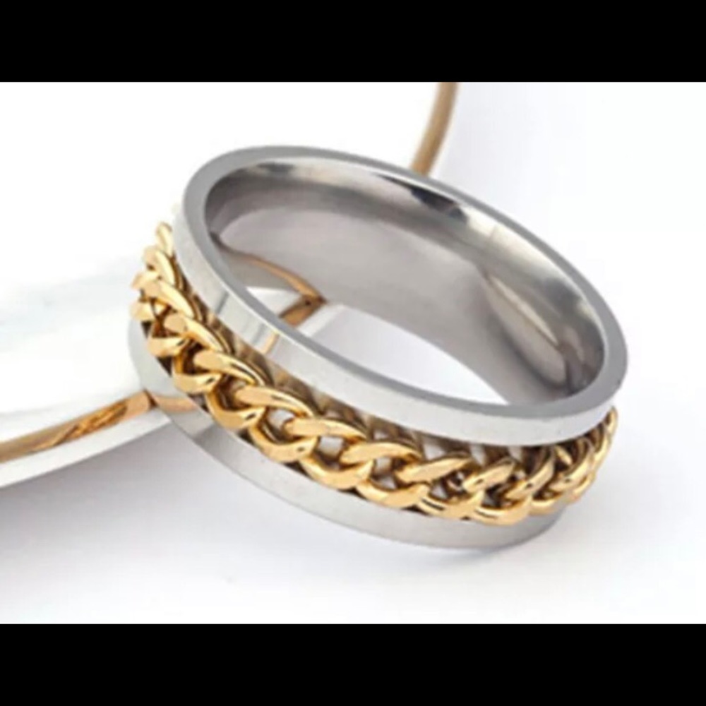 Gorgeous New 925 Silver Mens Gold Chain Wedding Band ! - Picture 3 of 4